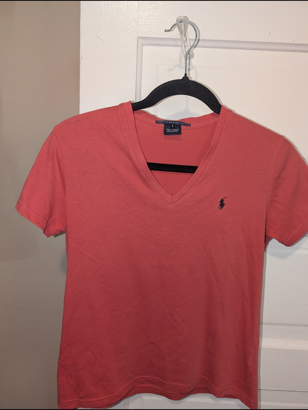 Ralph Lauren Sport Coral V-Neck Tee with Navy Pony